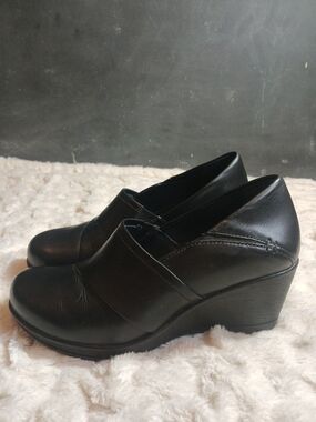 Dansko Shoe Wedge Rosaline Leather Slip On Heels Dress Black Womens EU Size 38